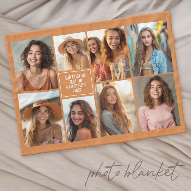 8 Photo Collage Minimalist - Neutral Background Fleece Blanket (Custom Photo Blanket with Lots of Photos)