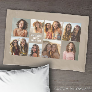 8 Photo Collage Minimalist - Taupe and White Grid Pillowcase