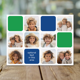 8 photo collage modern cube blue green postcard