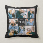 8 Photo Collage Modern Family Personalised | Black Cushion<br><div class="desc">This simple,  modern styled throw pillow features 8 photo templates,  as well as 2 text templates (name and year). Stylish hand lettered typography spells out the word,  "Family." Makes a great gift for parents or grandparents or even for yourself!</div>
