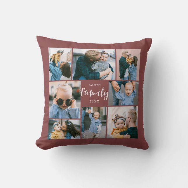 8 Photo Collage Modern Family Personalised | Brick Cushion (Front)