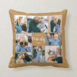 8 Photo Collage Modern Family Personalised | Gold Cushion<br><div class="desc">This simple, modern styled throw pillow features 8 photo templates, as well as 2 text templates (name and year). Stylish hand lettered typography spells out the word, "Family."</div>