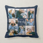 8 Photo Collage Modern Family Personalised | Navy Cushion<br><div class="desc">This simple,  modern styled throw pillow features 8 photo templates,  as well as 2 text templates (name and year). Stylish hand lettered typography spells out the word,  "Family."</div>
