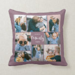 8 Photo Collage Modern Family Personalised | Plum Cushion<br><div class="desc">This simple,  modern styled throw pillow features 8 photo templates,  as well as 2 text templates (name and year). Stylish hand lettered typography spells out the word,  "Family."</div>