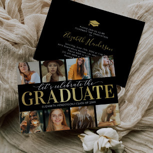 8 Photo Collage Modern Graduation Party Invitation