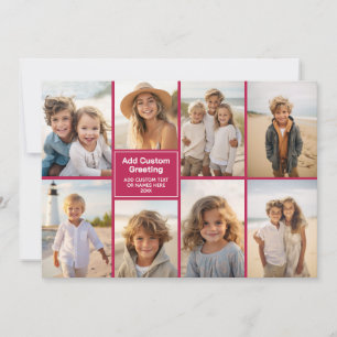 8 Photo Collage Modern Grid - Cranberry Red Holiday Card