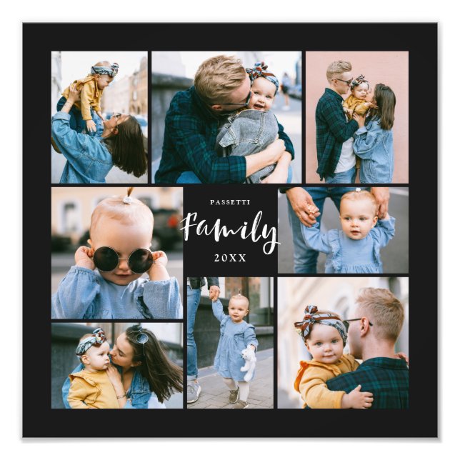 8 Photo Collage Modern  Stylish Family | Black (Front)