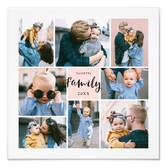 8 Photo Collage Modern Stylish Family | Blush (Front)