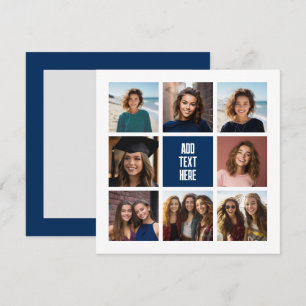 8 Photo Collage Navy Monogram - Thank You Card