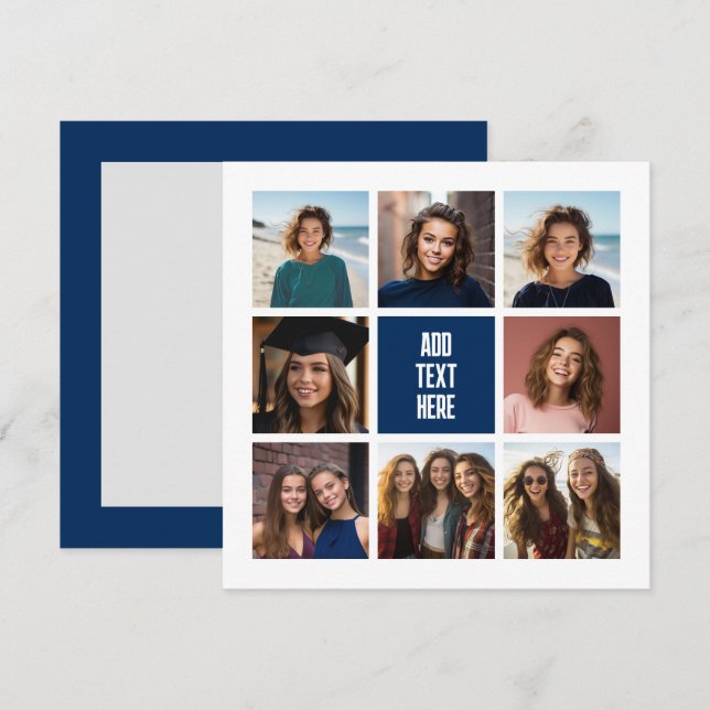 8 Photo Collage Navy Monogram - Thank You Card (Front/Back)