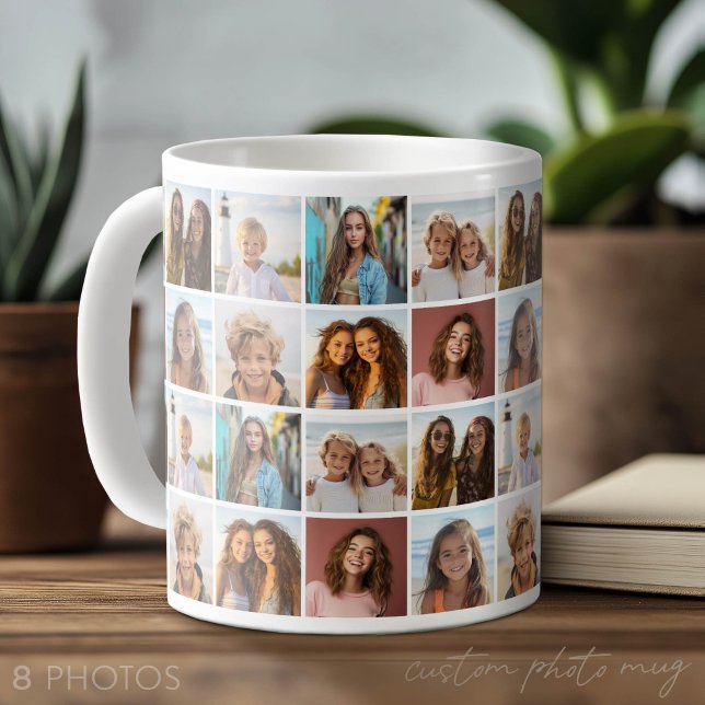 8 Photo Collage Pattern - Pattern Grid - White Coffee Mug (PATTERN with Photos repeated all over - Photo Mug with Lots of Photos)
