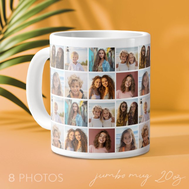 8 Photo Collage Pattern - Pattern Grid - White Large Coffee Mug (Custom Photo Mug on a Jumbo Size Cup)
