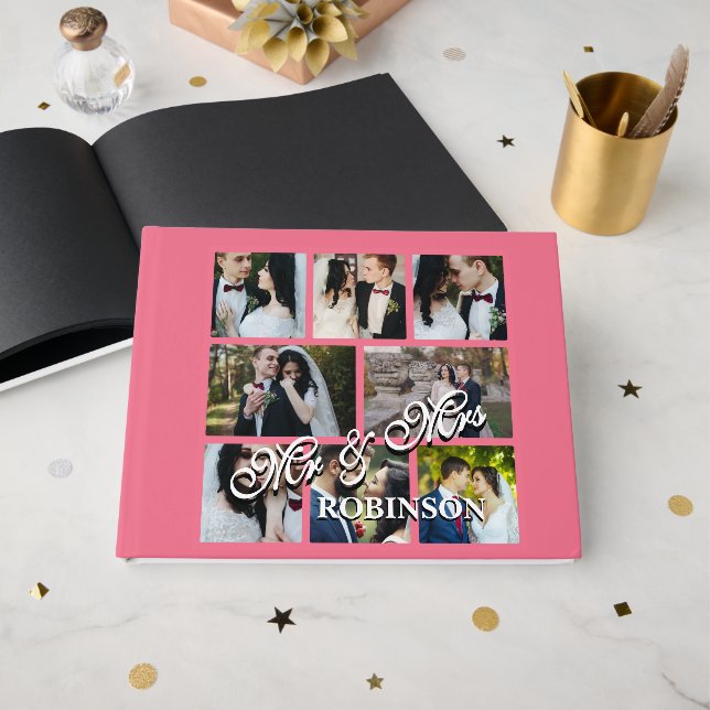 8 Photo Collage Personalised Couple Guest Book (Front Open)