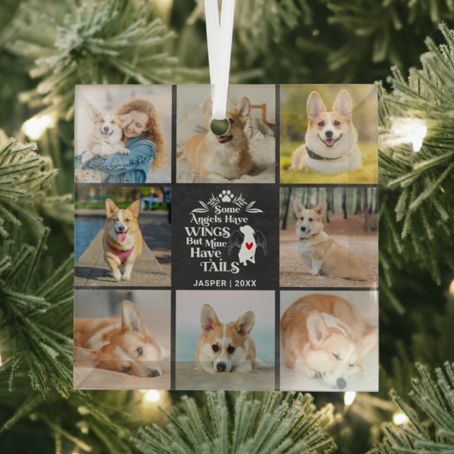 8 Photo Collage Pet Dog Loss Remembrance Glass Tree Decoration (Insitu)