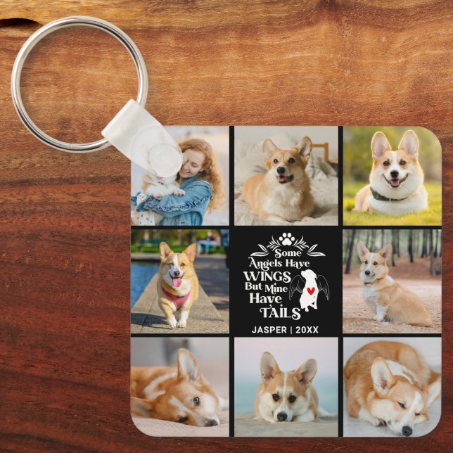 8 Photo Collage Pet Dog Loss Remembrance  Key Ring (Front)