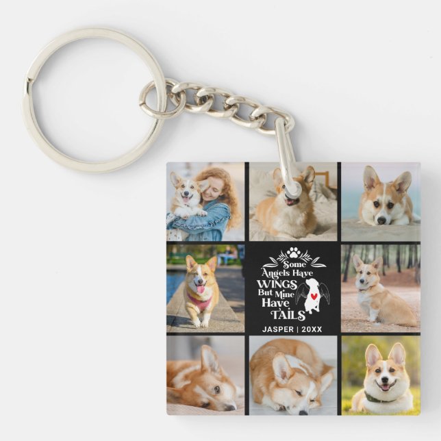 8 Photo Collage Pet Dog Loss Remembrance Key Ring (Front)