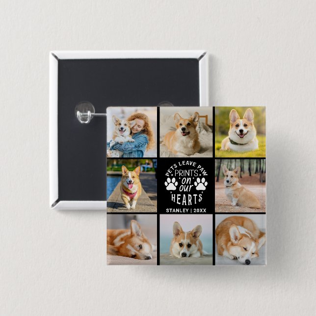 8 Photo Collage Pet Memorial Remembrance 15 Cm Square Badge (Front & Back)