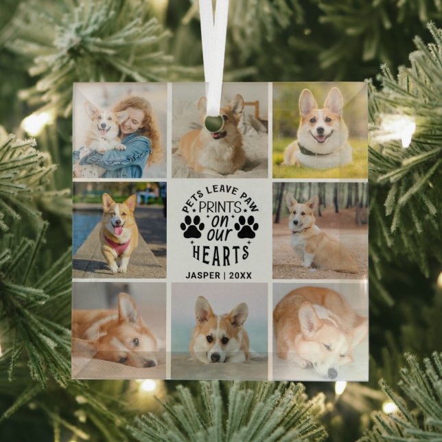 8 Photo Collage Pet Memorial Remembrance   Glass Tree Decoration (Insitu)