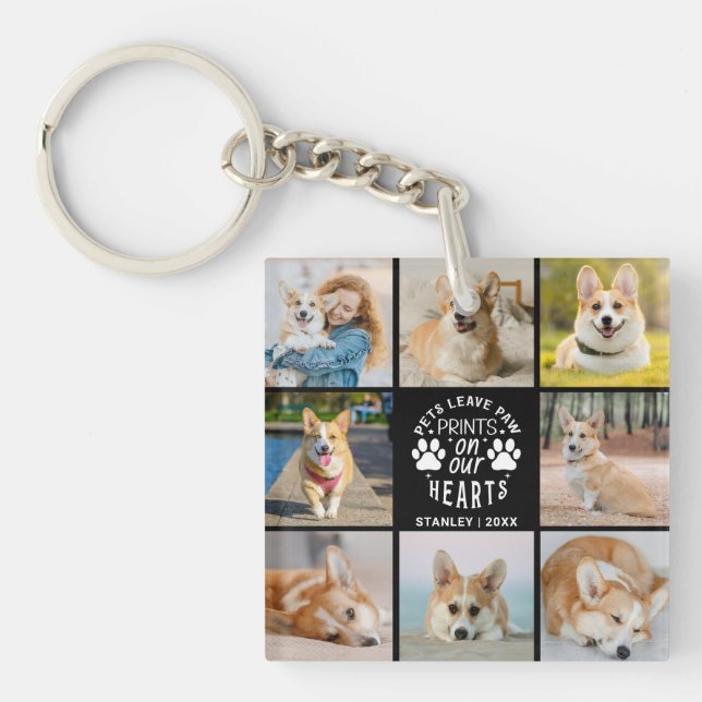 8 Photo Collage Pet Memorial Remembrance  Key Ring (Front)