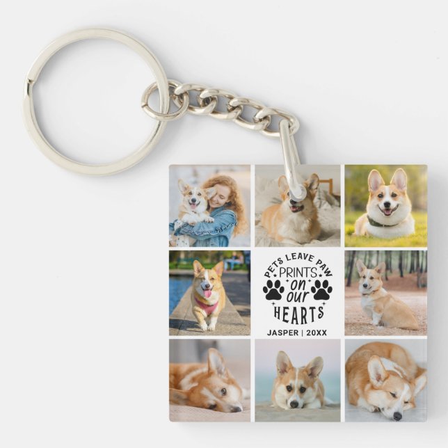 8 Photo Collage Pet Memorial Remembrance   Key Ring (Front)