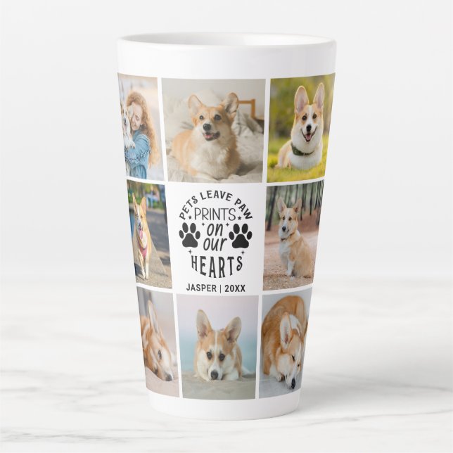 8 Photo Collage Pet Memorial Remembrance Latte Mug (Front)