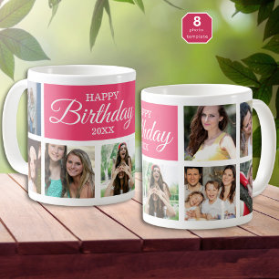 8 Photo Collage Pink Happy Birthday Coffee Mug