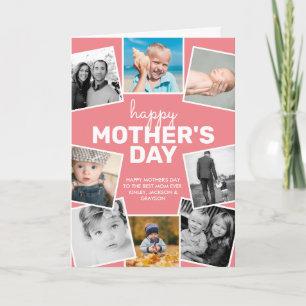 8 Photo Collage Pink Happy Mother's Day Card