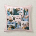8 Photo Collage Stylish Modern Family | Blush Cushion<br><div class="desc">This simple,  modern styled throw pillow features 8 photo templates,  as well as 2 text templates (name and year). Stylish hand lettered typography spells out the word,  "Family."</div>