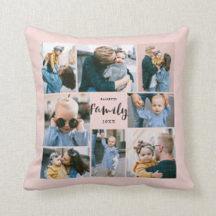 8 Photo Collage Stylish Modern Family Blush Cushion