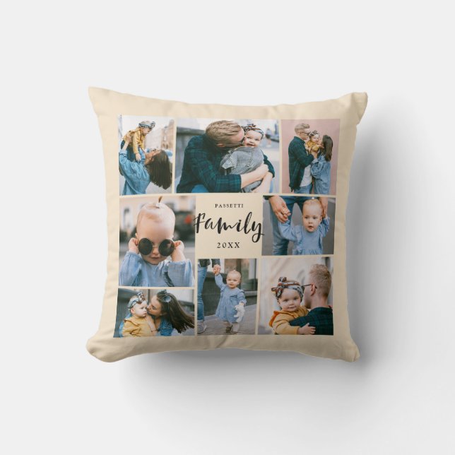8 Photo Collage Stylish Modern Family | Cream Cushion (Front)