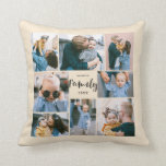 8 Photo Collage Stylish Modern Family | Cream Cushion<br><div class="desc">This simple,  modern styled throw pillow features 8 photo templates,  as well as 2 text templates (name and year). Stylish hand lettered typography spells out the word,  "Family."</div>