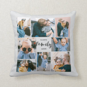 8 Photo Collage Stylish Modern Family Gray Cushion