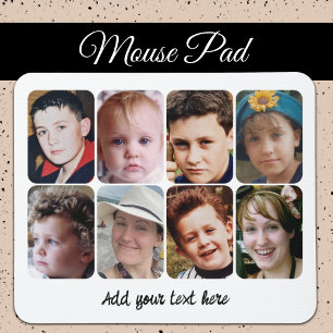 8 photo collage white black mouse mat