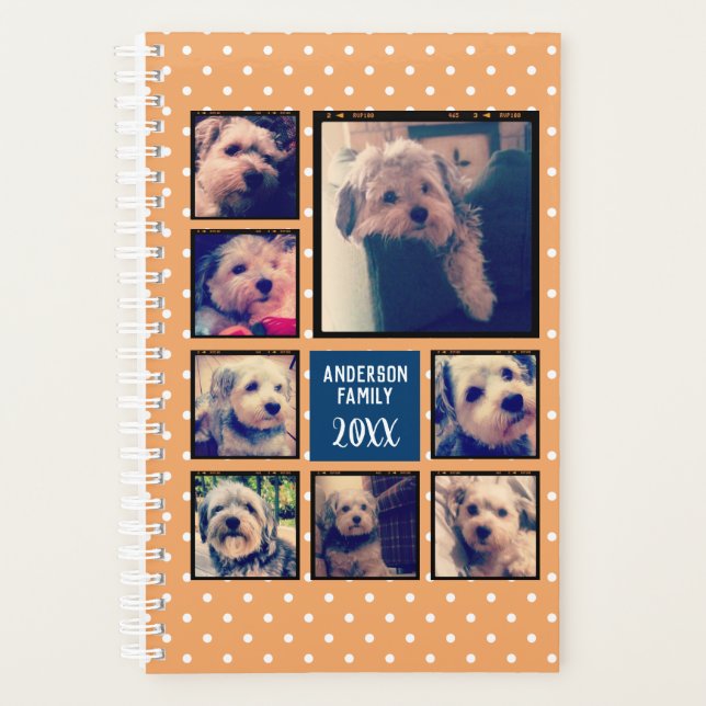8 Photo Collage with cute polka dots - navy orange Planner (Front)