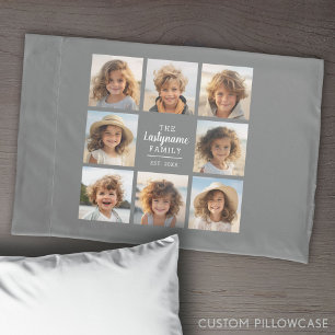 8 Photo Collage with Grey Centre Text Area Pillowcase