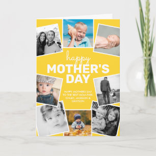 8 Photo Collage Yellow Happy Mother's Day Card