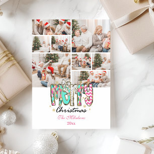 8 Photo Colourful Retro Merry Christmas Holiday Card