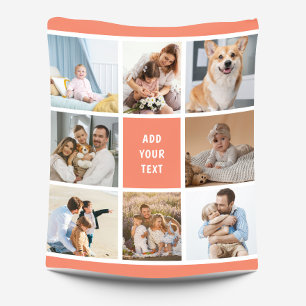 8 Photo Family Collage Coral Peach Custom Fleece Blanket