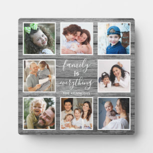 8 Photo Family Is Everything Quote Grey Wood Plaque