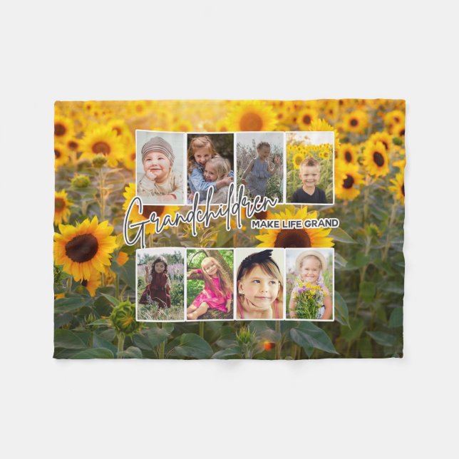 8 Photo "Grandchildren Make Life Grand" Fleece Blanket (Front (Horizontal))