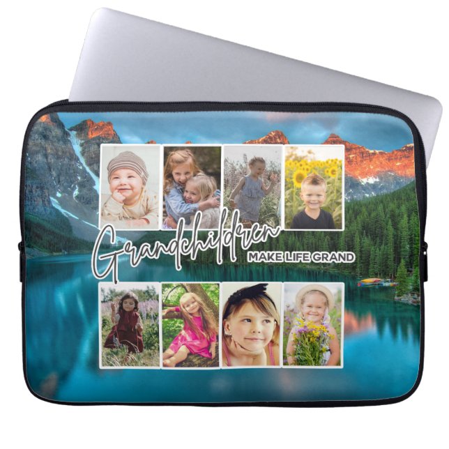 8 Photo "Grandchildren Make Life Grand" Laptop Sleeve (Front)