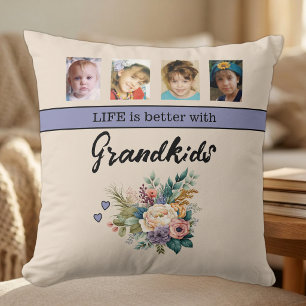 8 photo grandkids flowers purple cushion
