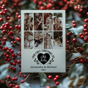 8 Photo Heart First Christmas as Mr & Mrs Holiday Card