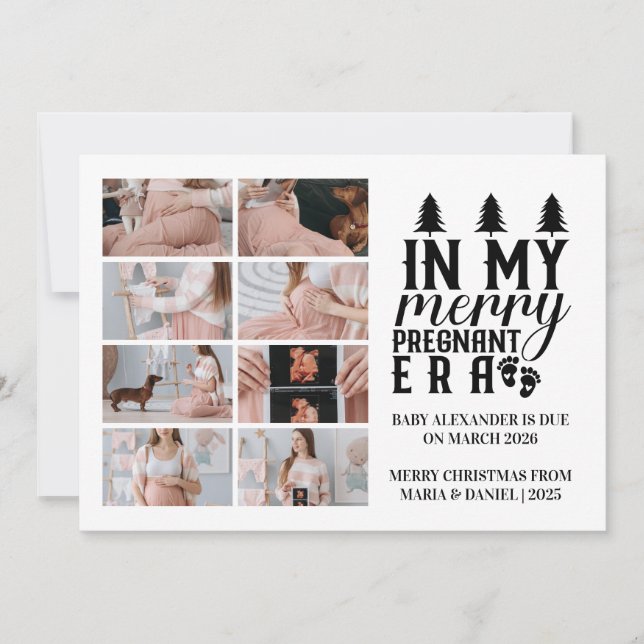 8 Photo In My Merry Pregnant Era Christmas Holiday Card (Front)