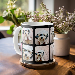 8 Photo Mid Century Mod Photo Collage Black Pink Coffee Mug