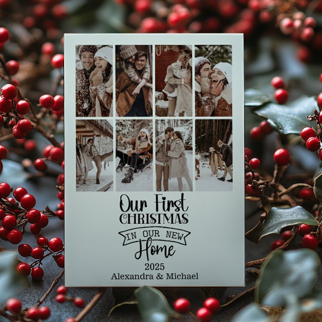 8 Photo Minimalist Christmas First Home Holiday Card (Creator Uploaded)