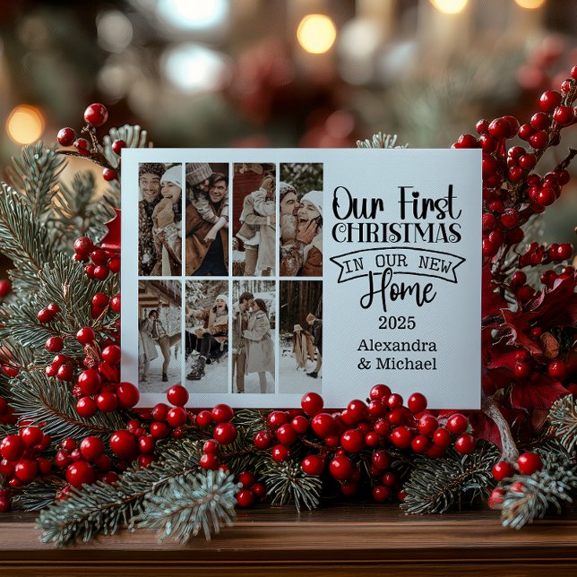 8 Photo Minimalist Christmas First Home Holiday Card (Creator Uploaded)