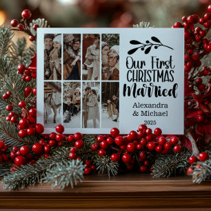 8 Photo Minimialist Our First Christmas Married Holiday Card