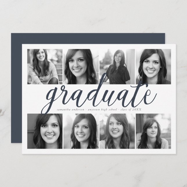 8 Photo Modern Script Graduation Invitation (Front/Back)