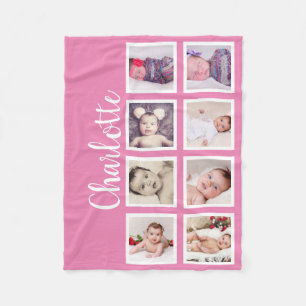 8 Photo Personalised Custom (pink) Fleece Blanket